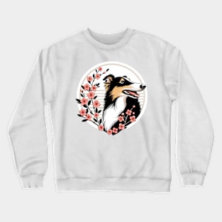 Borzoi Basks in Spring's Cherry Blossoms Splendor Crewneck Sweatshirt